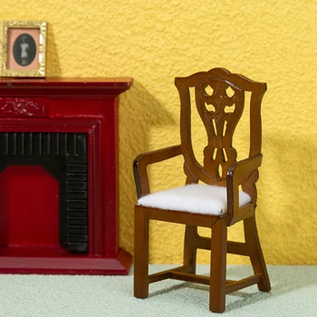 1:12 Miniatiūriniai Lėlių Pirmininkauti Europos Fotelis Riešutmedžio Medienos Retro Kėdės Modelis Baldai, Restorano Scenos Dekoras Žaislas