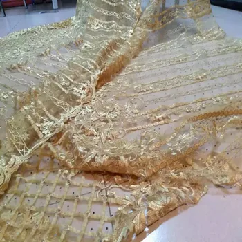 Aukso išskirtinį zawalcowany kalnų krištolas siuvinėjimo tinklelio, prancūzijos Afrikos nėriniai siuvinėjimo Nigerija nėrinių audinio vakaro suknelė, sijonas 5 kieme