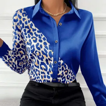 Leopard Kratinys Atsitiktinis Marškinėliai Palaidinė Moteris Rudens Mados Mygtuką Ilgomis Rankovėmis Marškinėliai Moterims 2022 Balto Print 