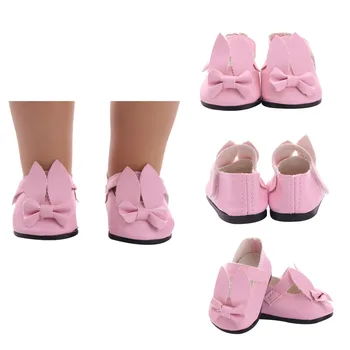 Lėlės Batai Pink Bunny Ears Lankas Odiniai Batai Tinka 18 Amerikiečių Lėlės Priedai Geriausias Žaislas, Skirtas Kartos