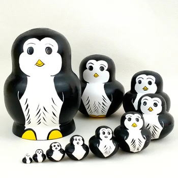 Mediniai Matryoshka Lėlės Pingvinas Dizaino Rusijos Lizdus Lėlės Dovana Matreshka Rankų Darbo Amatų Mergaičių Namų Puošybai